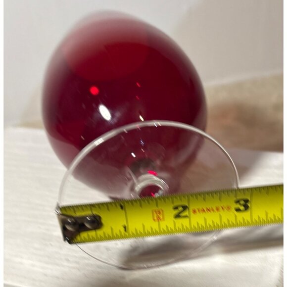 Ruby Red Wine Glass 7" Tall Clear Glass Stem Elegant Design - Picture 6 of 6